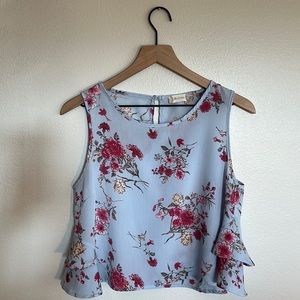 Altar’d State Blue Floral Top. Small. Cropped-like fit.